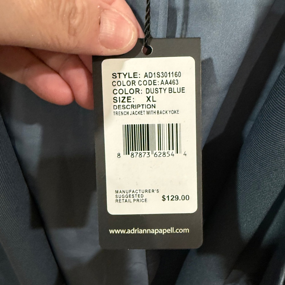 Adrianna Papell‎ Dusty Blue Trench Jacket With Back Yoke XL - Picture 4 of 10
